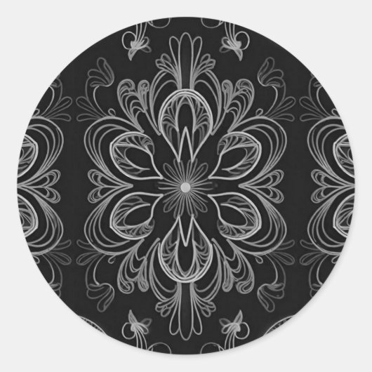 Sticker Rond Fleurs Abstraites Noir Et Argent (Devant)