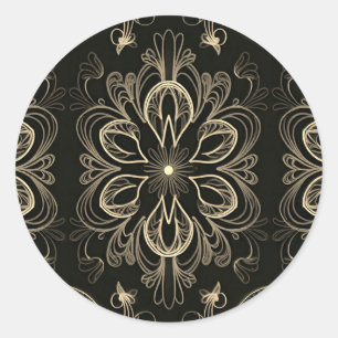 Sticker Rond Fleurs Abstraites Noir Et Or