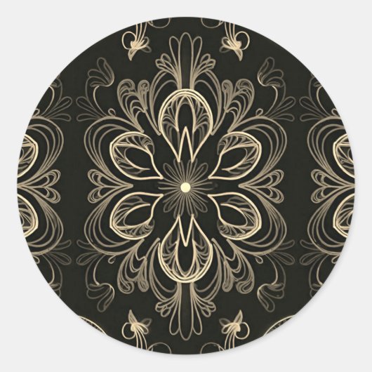Sticker Rond Fleurs abstraites noires et or   (Devant)