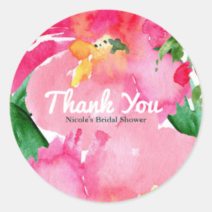 Sticker Rond Fleurs Aquarelle Rose Fleurie Été Baby Shower Mari