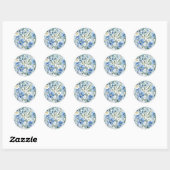 Sticker Rond Fleurs aquarelles bleues et blanches Chic (Feuille)