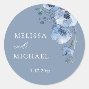 Sticker Rond Fleurs aquarelles bleues mariage