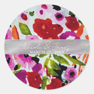 Sticker Rond Fleurs aquarelles de couleur vive et audacieuse