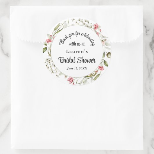 Sticker Rond Fleurs Aquarelles Délicates Faveur de Mariage (Sac)