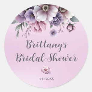 Sticker Rond Fleurs aquarelles lavande pour douche de mariée