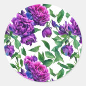 Sticker Rond Fleurs aquarelles magenta violet élégant (Devant)