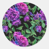 Sticker Rond Fleurs aquarelles magenta violet élégant (Devant)