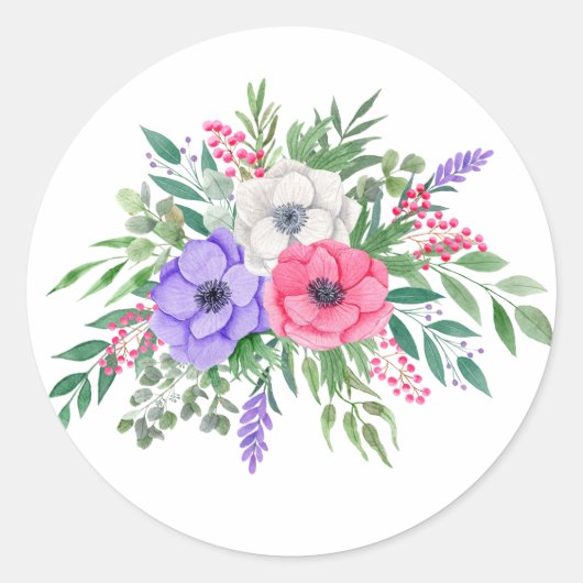 Sticker Rond Fleurs aquarelles pastel printanières mignonnes (Devant)