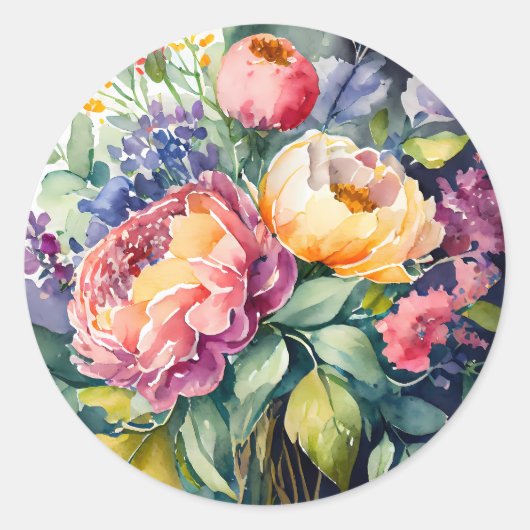 Sticker Rond Fleurs aquarelles printanières pastel inspirées de (Devant)