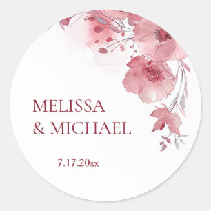 Sticker Rond Fleurs aquarelles rose poussiéreux Mariage