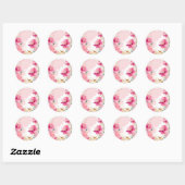 Sticker Rond Fleurs Aquarelles Roses Douces Avec Or (Feuille)