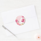 Sticker Rond Fleurs Aquarelles Roses Douces Avec Or (Enveloppe)