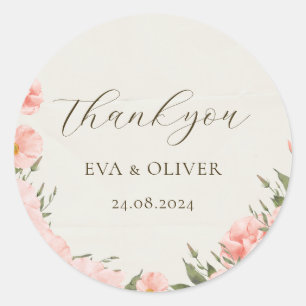 Sticker Rond Fleurs aquarelles roses mariage classique rond Sti