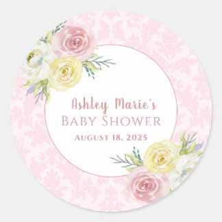 Sticker Rond Fleurs aquarelles roses personnalisables Baby Show