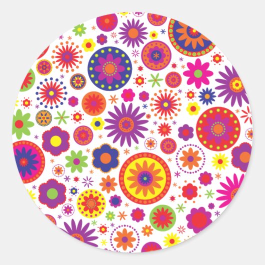 Sticker Rond Fleurs arc-en-ciel hippies (Devant)