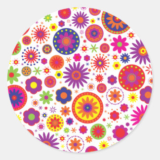 Sticker Rond Fleurs arc-en-ciel hippies