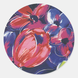 Sticker Rond Fleurs Art Déco vintage, textile floral de tulipes