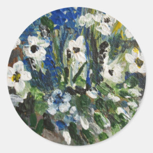 Sticker Rond Fleurs blanches