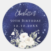 Sticker Rond Fleurs blanches bleu marine (Devant)