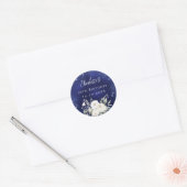 Sticker Rond Fleurs blanches bleu marine (Enveloppe)