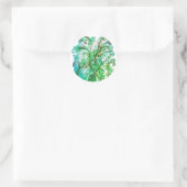 Sticker Rond FLEURS BLANCHES bleu vif vert blanc (Sac)