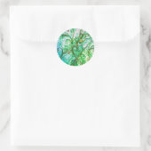 Sticker Rond FLEURS BLANCHES bleu vif vert blanc (Sac)