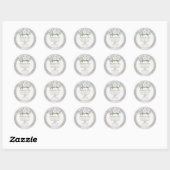 Sticker Rond Fleurs blanches d'argent 25e anniversaire Mariage (Feuille)