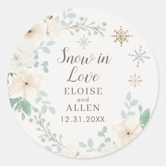 Sticker Rond Fleurs Blanches d'Hiver sous la Neige Amoureuse (Devant)