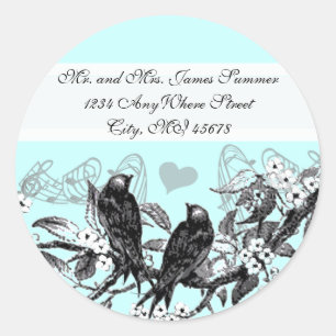 Sticker Rond Fleurs blanches d'oiseaux vintage Adresse de retou