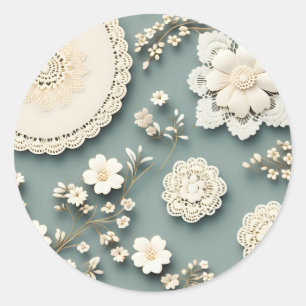 Sticker Rond Fleurs blanches en dentelle moderne