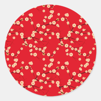 Sticker Rond Fleurs blanches en rouge
