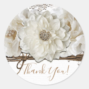 Sticker Rond Fleurs blanches et bouleau : fête de mariage glamo