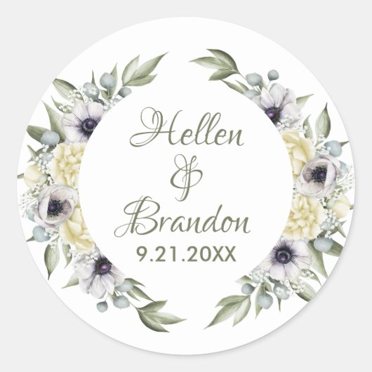 Sticker Rond Fleurs blanches et bracelets chic Wreath (Devant)