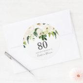 Sticker Rond Fleurs blanches et crème Elégante 80e anniversaire (Enveloppe)