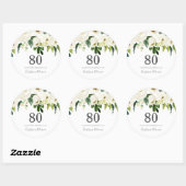 Sticker Rond Fleurs blanches et crème Elégante 80e anniversaire (Feuille)