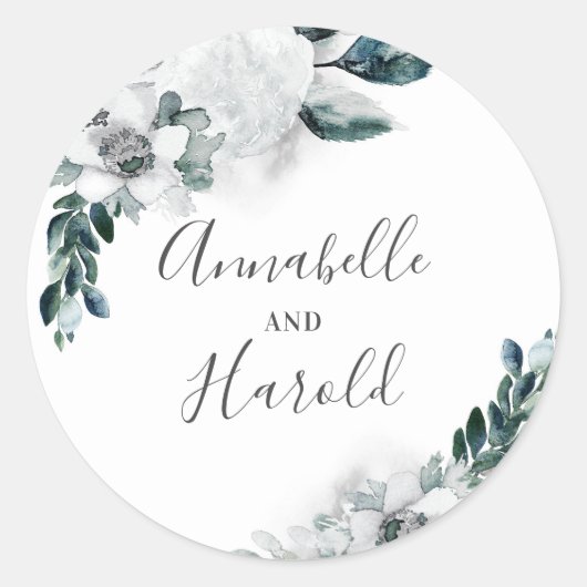 Sticker Rond Fleurs blanches naturelles Mariage élégant (Devant)