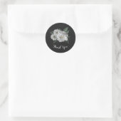 Sticker Rond fleurs blanches romantiques & feuilles verts noir (Sac)