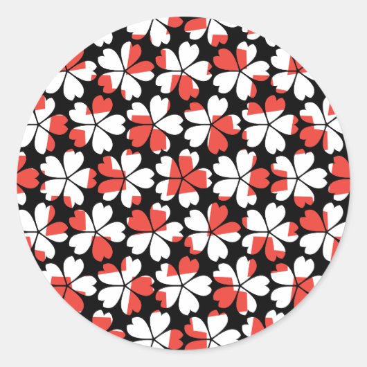 Sticker Rond Fleurs blanches rouges mignons motif (Devant)