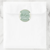 Sticker Rond Fleurs blanches Sage Green Gold Frame (Sac)