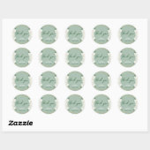 Sticker Rond Fleurs blanches Sauge Vert Cadre doré (Feuille)
