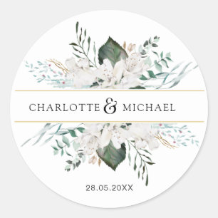 Sticker Rond Fleurs blanches simples et élégantes mariage