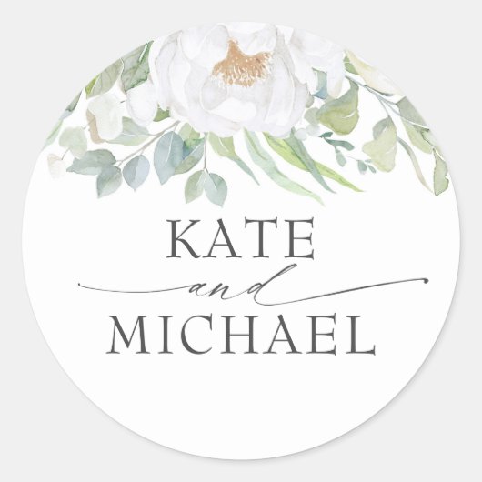 Sticker Rond Fleurs blanches verdure Élégant Mariage d'été (Devant)