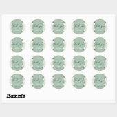 Sticker Rond Fleurs blanches Vert sauge Cadre doré (Feuille)