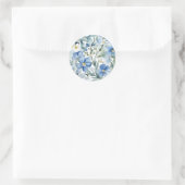 Sticker Rond Fleurs Bleu Blanc Aquarelle Chic (Sac)
