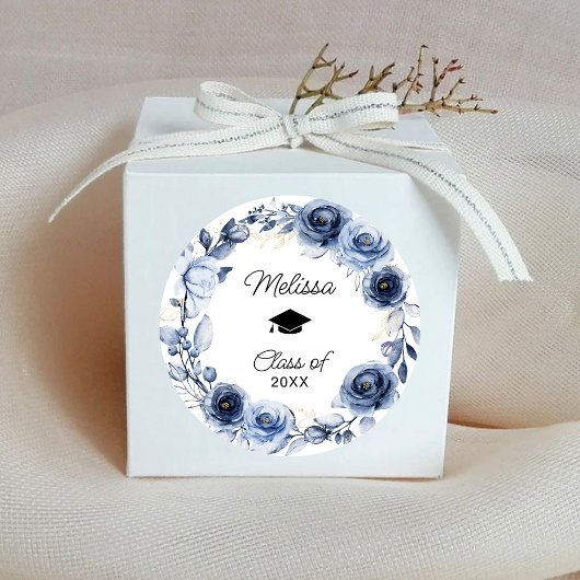 Sticker Rond Fleurs Bleu Marine Diplômé