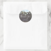 Sticker Rond Fleurs Bleu Poussiéreux Merci Mariage Rustique (Sac)