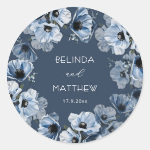 Sticker Rond Fleurs Bleues Artistiques Mariage