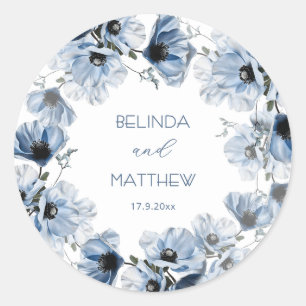 Sticker Rond Fleurs Bleues Artistiques   Mariage