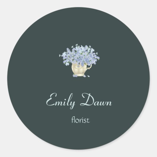 Sticker Rond Fleurs bleues en gris vase (Devant)