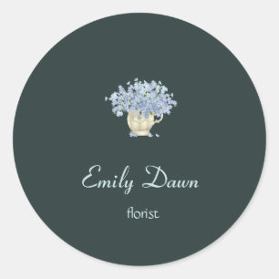 Sticker Rond Fleurs bleues en gris vase